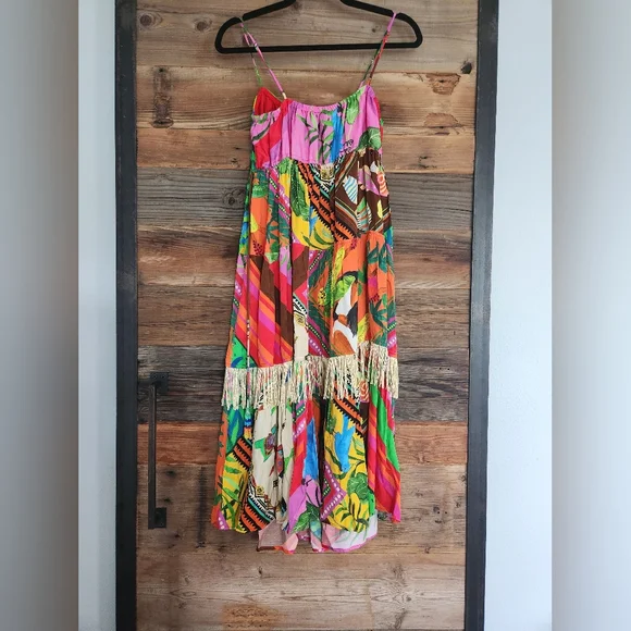 NWT FARM Rio Palila Fringe Tropical Print Bead Midi Dress - Picture 7 of 7